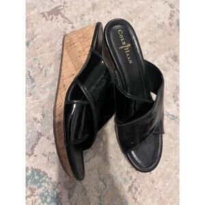 Cole Haan Nike Air Women Wedge Heel Slide Sandals Size 9 B Black Leather Strap X